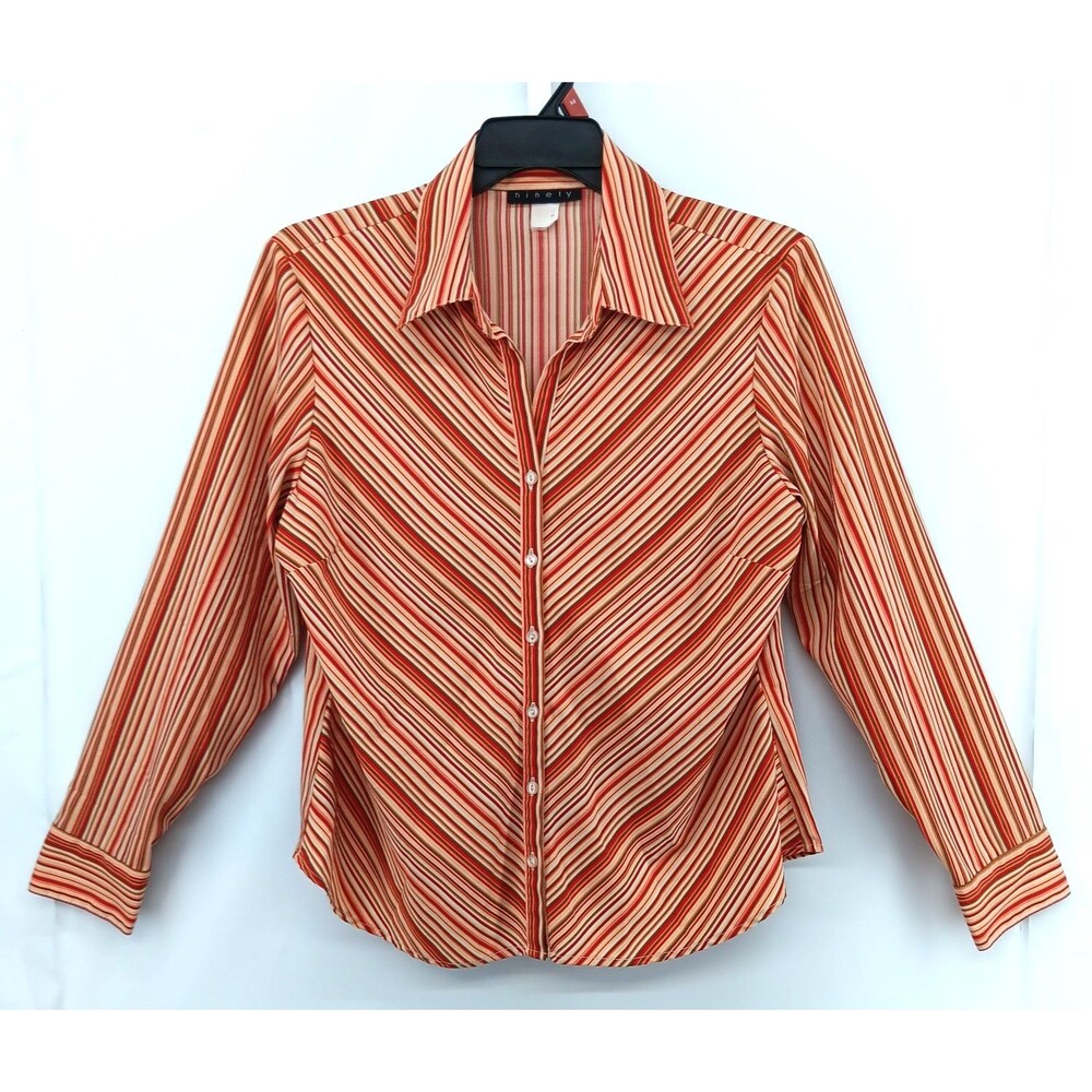 Ninety Dress Shirt Women Size XL Multicolor Striped Long Sleeve Button Up Top